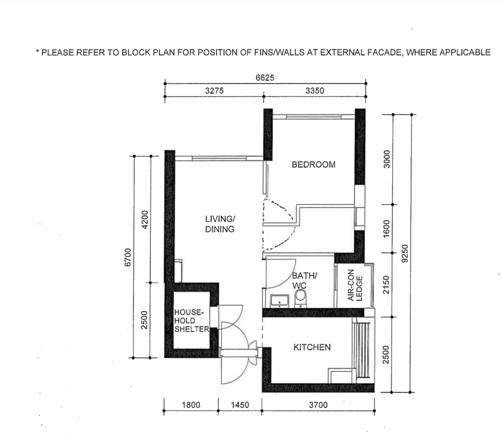 HDB floor plan diagram of a 2-room Flexi flat layout at Berlayar Residences, showing the bedroom, living area, kitchen, and elder-friendly bathroom configurations.